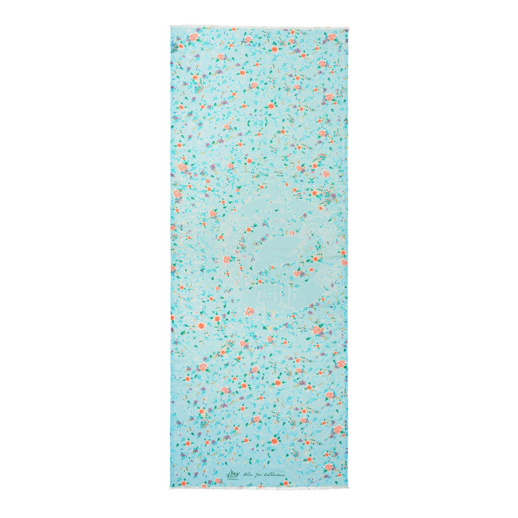 Celestial Flowers Long Scarf Blue Overall Vertical - Shen Yun Collections