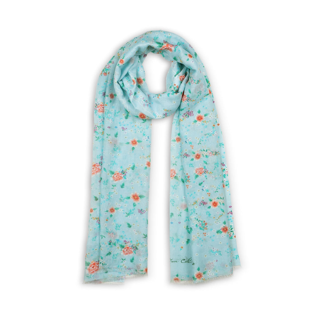 Celestial Flowers Long Scarf Blue Folded - Shen Yun Collections