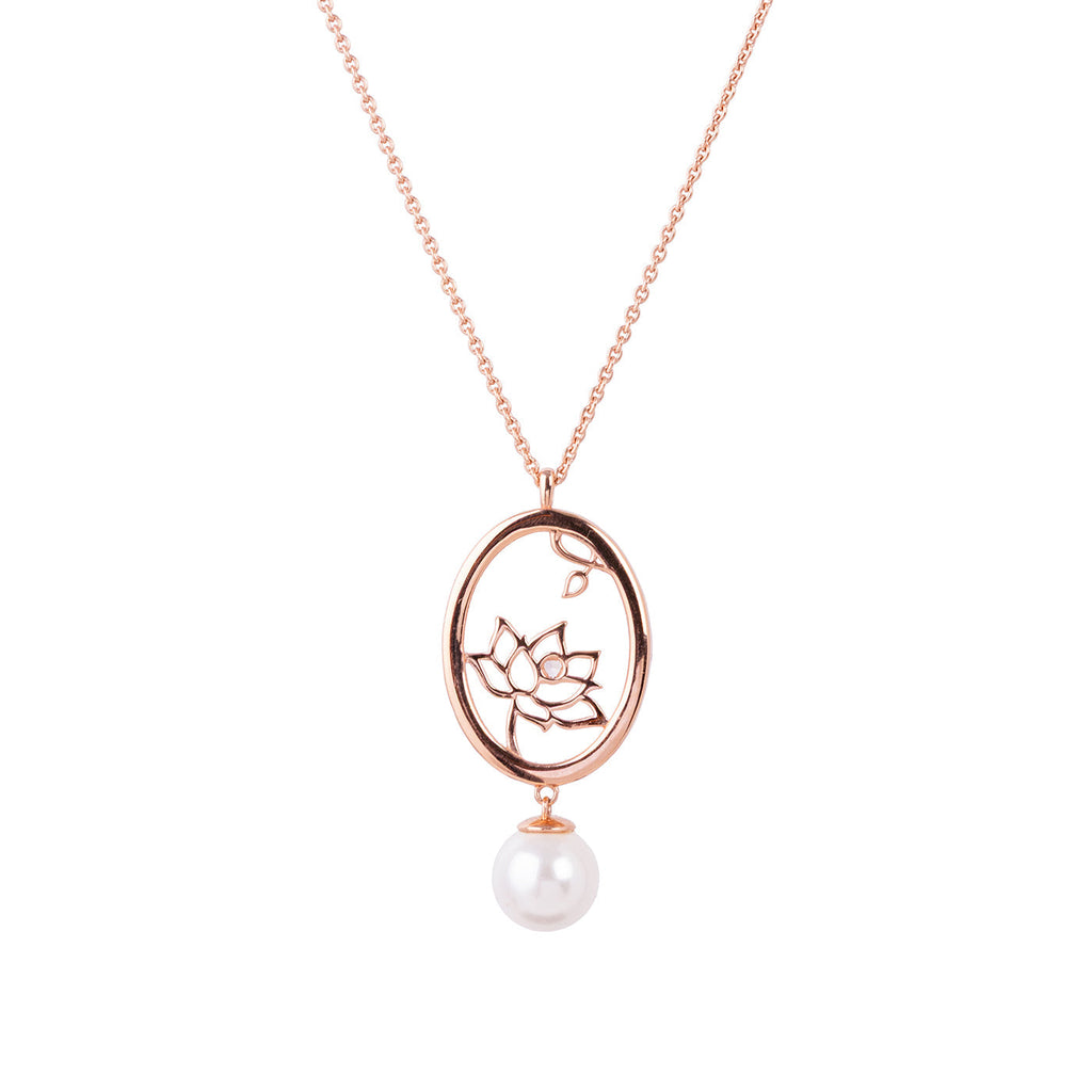 Lotus Fairies Oval Necklace Rose Gold Back View - Shen Yun Collections