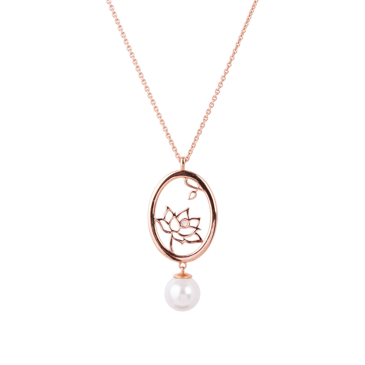 Lotus Fairies Oval Necklace Rose Gold Back View - Shen Yun Collections