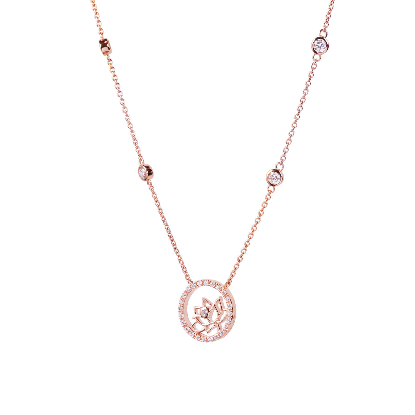 Lotus Fairies Necklace 17" Rose Gold Side View - Shen Yun Collections