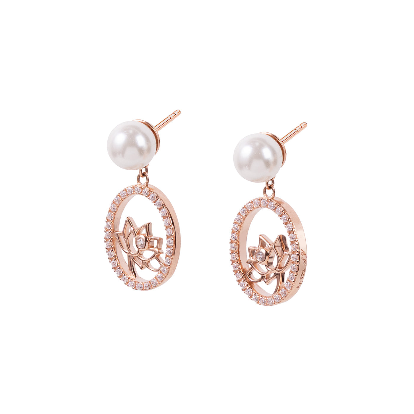 Lotus Fairies Drop Earrings Rose Gold Side View - Shen Yun Collections
