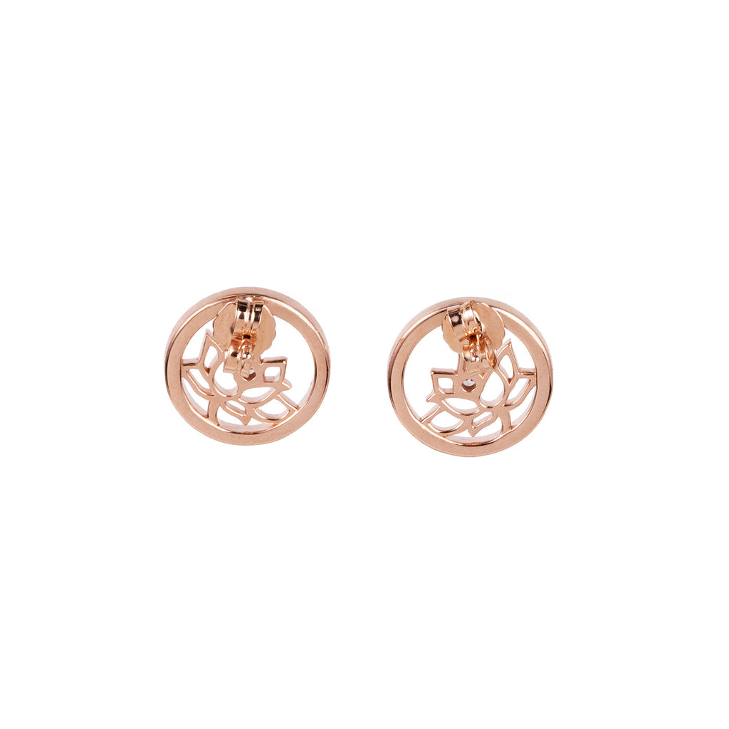 Lotus Fairies Stud Earrings Rose Gold Back View - Shen Yun Collections
