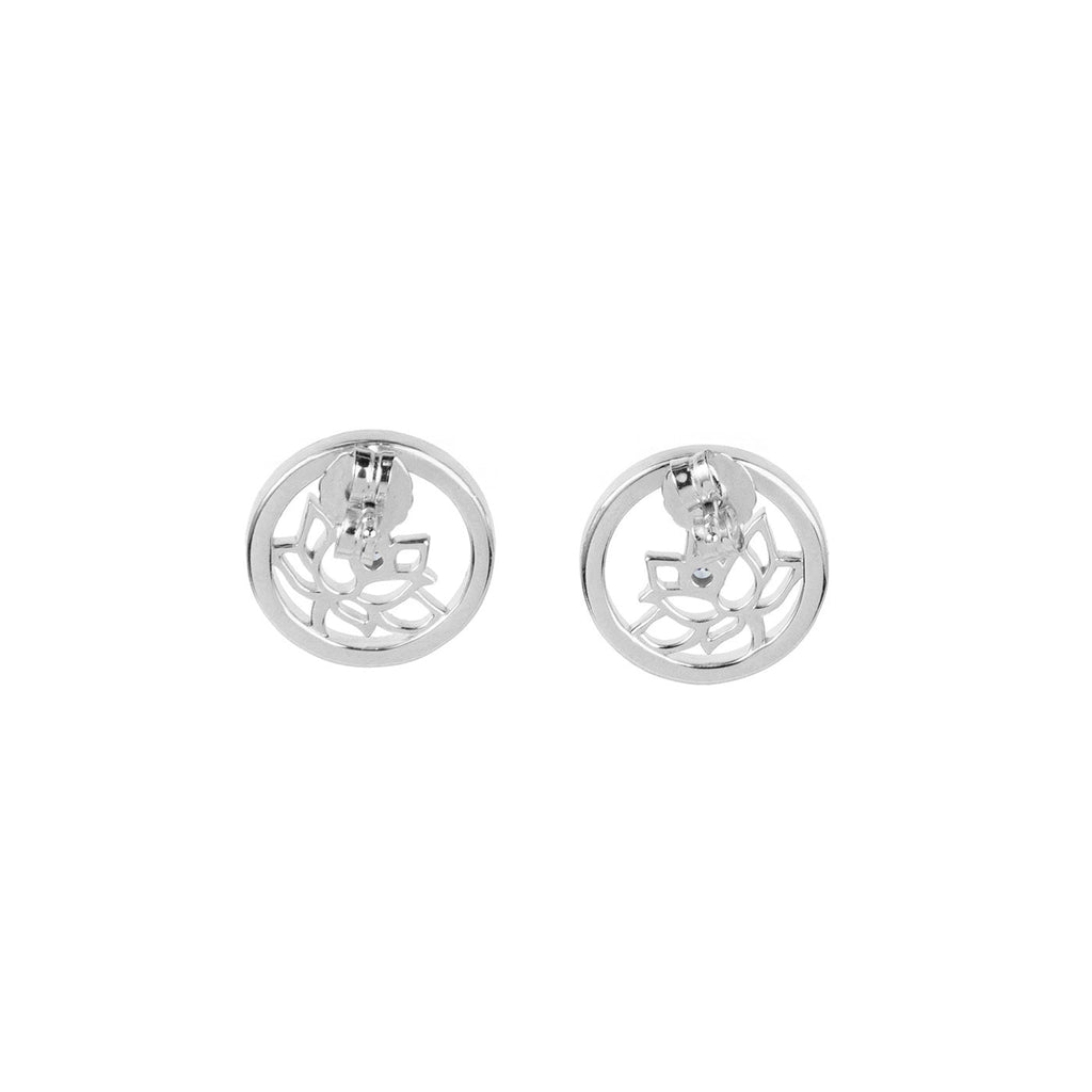 Lotus Fairies Stud Earrings Silver Back View - Shen Yun Collections
