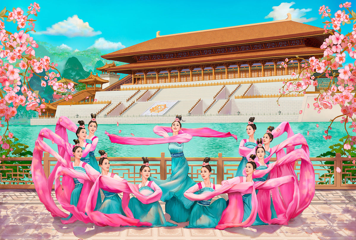 Les Manches du Palais des Tang - Impression Giclée Peinture Originale Faite Main
