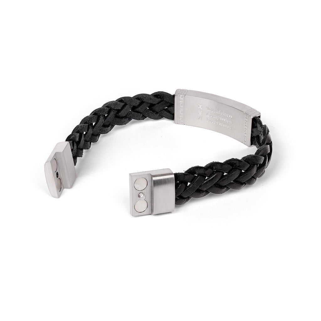 Zhen Shan Ren Wondrous Words Leather Bracelet Black 7.5" Open View - Shen Yun Collections