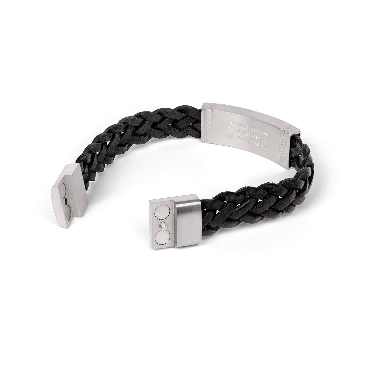 Zhen Shan Ren Wondrous Words Leather Bracelet Black 7.5" Open View - Shen Yun Collections