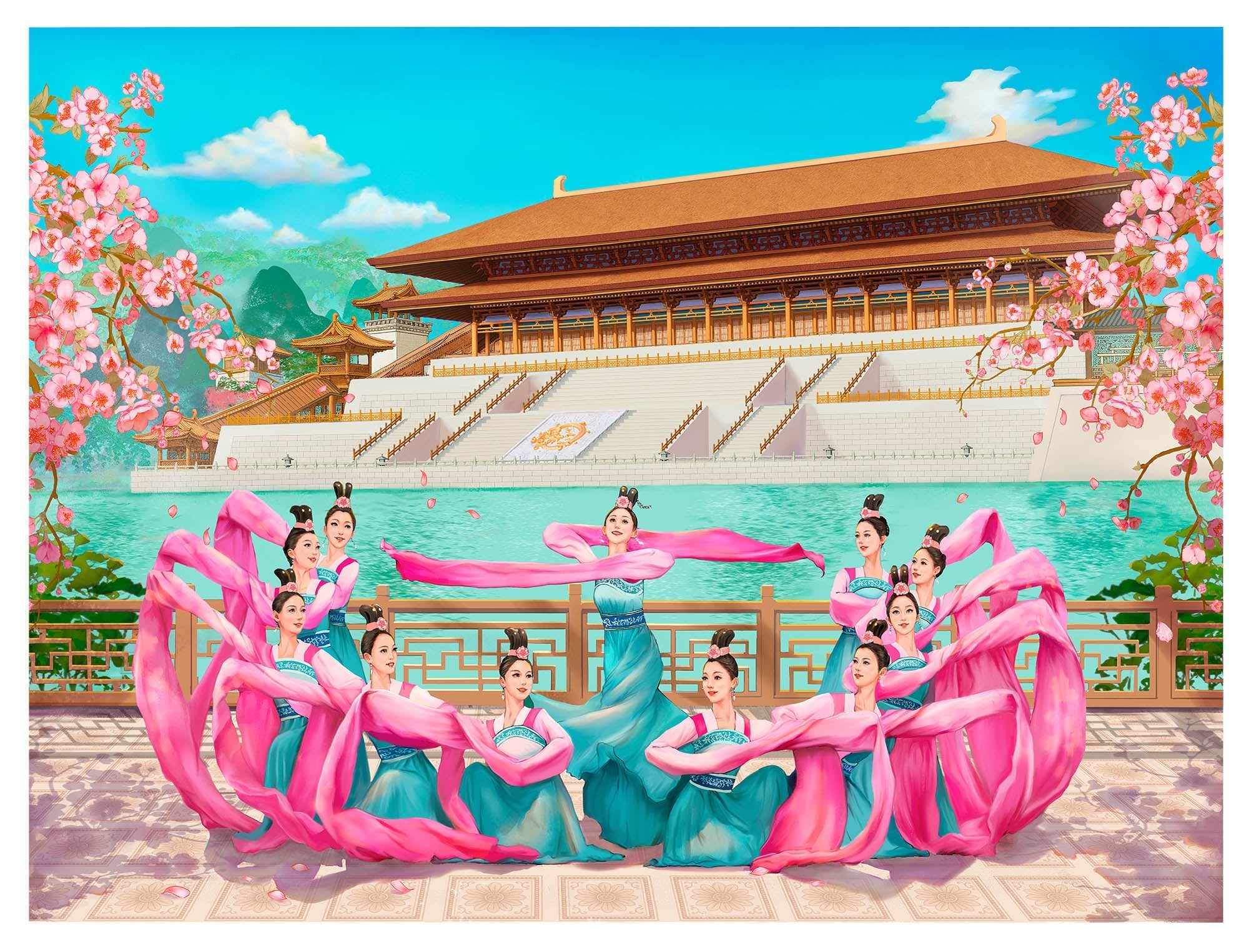 Sleeves of the Tang Palace Giclée Print Hand-Painted Original