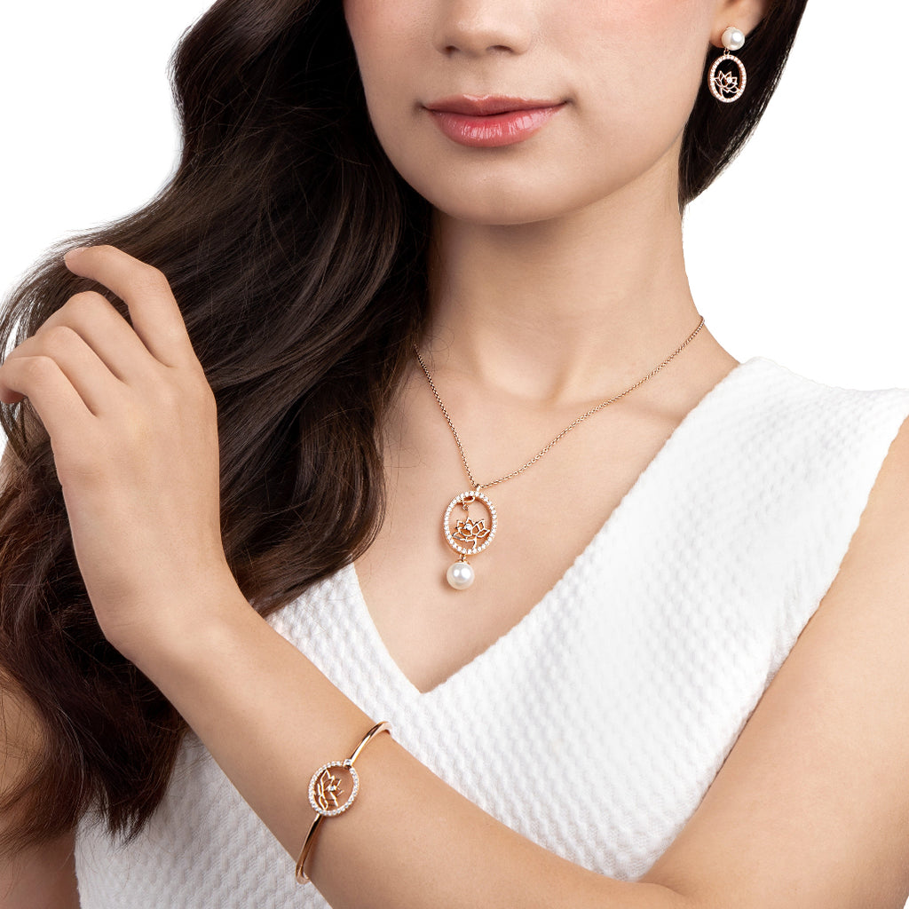 Lotus Fairies Drop Earrings Rose Gold