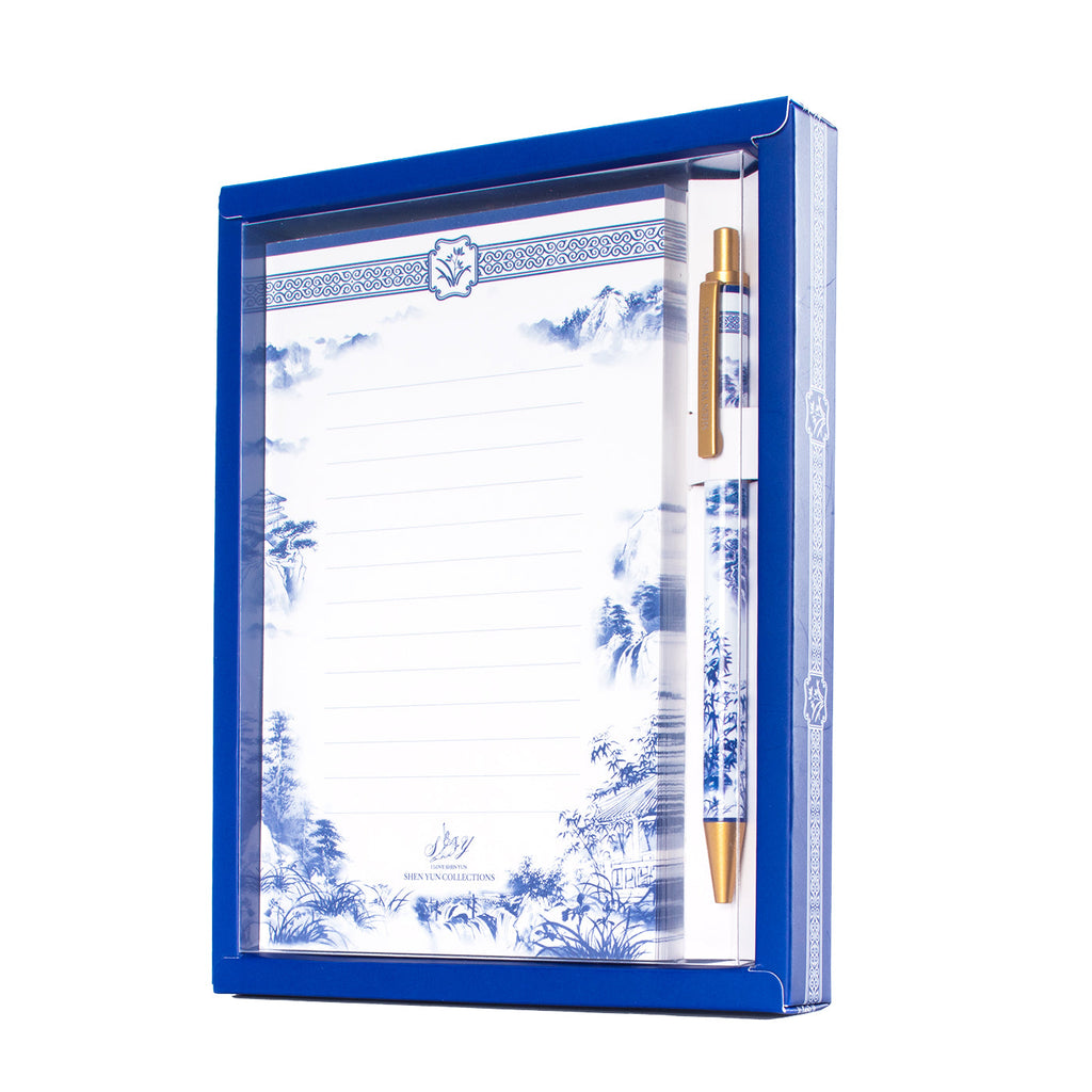 Poets of the Orchid Pavilion Notepad and Pen Set Side Package View - Shen Yun Collections
