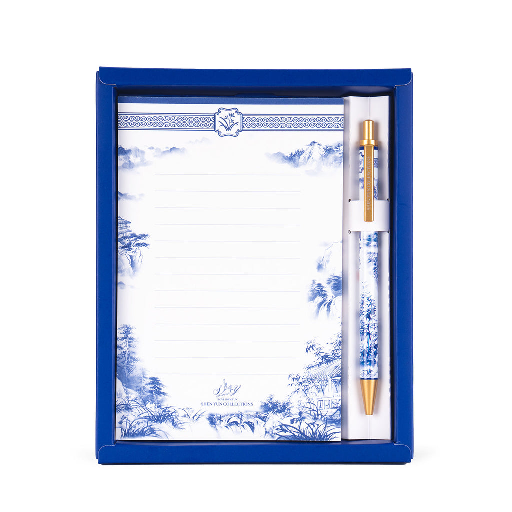 Poets of the Orchid Pavilion Notepad and Pen Set Front Package View - Shen Yun Collections