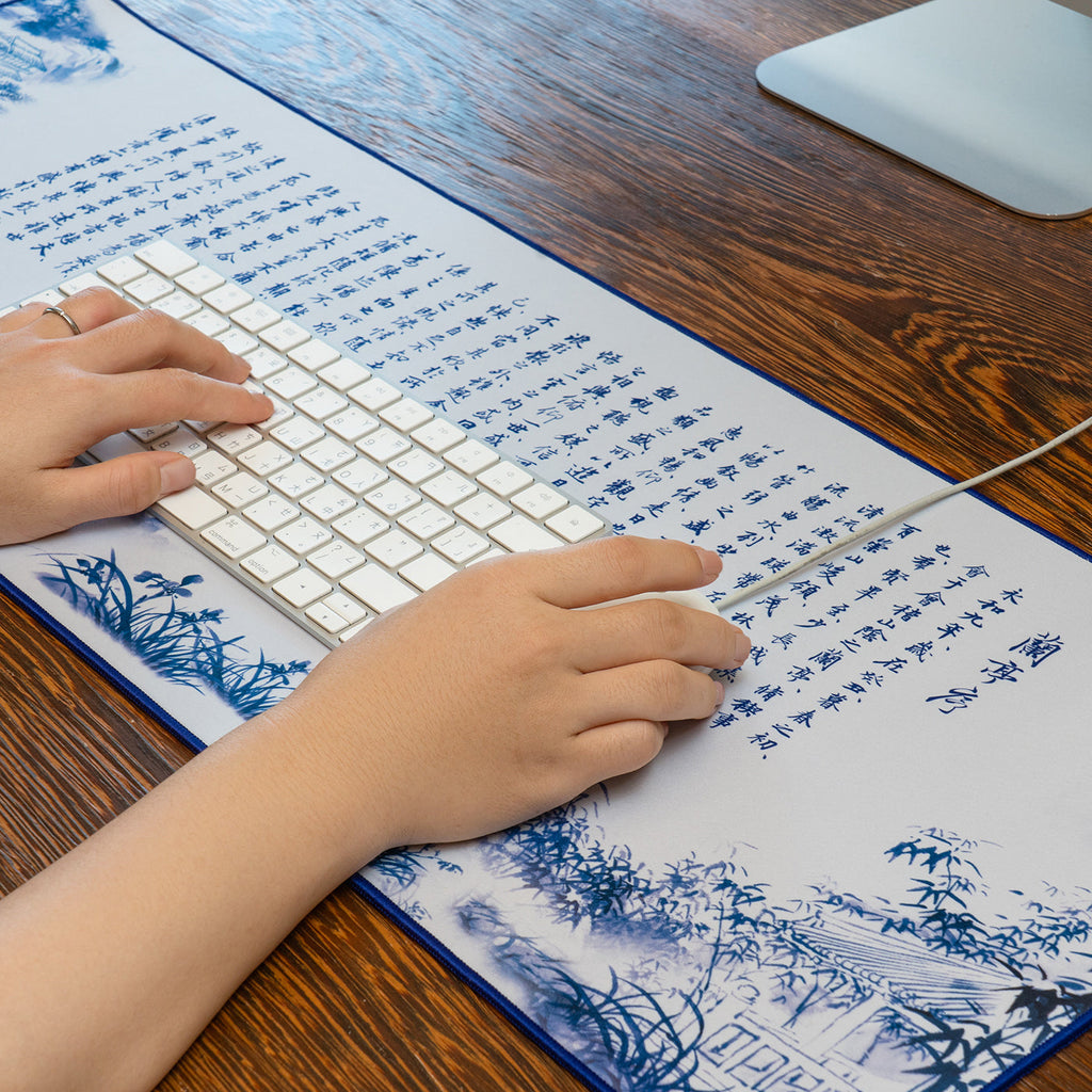 Poets of the Orchid Pavilion Desk Mat 31.5"x11.8" in Use - Shen Yun Collections
