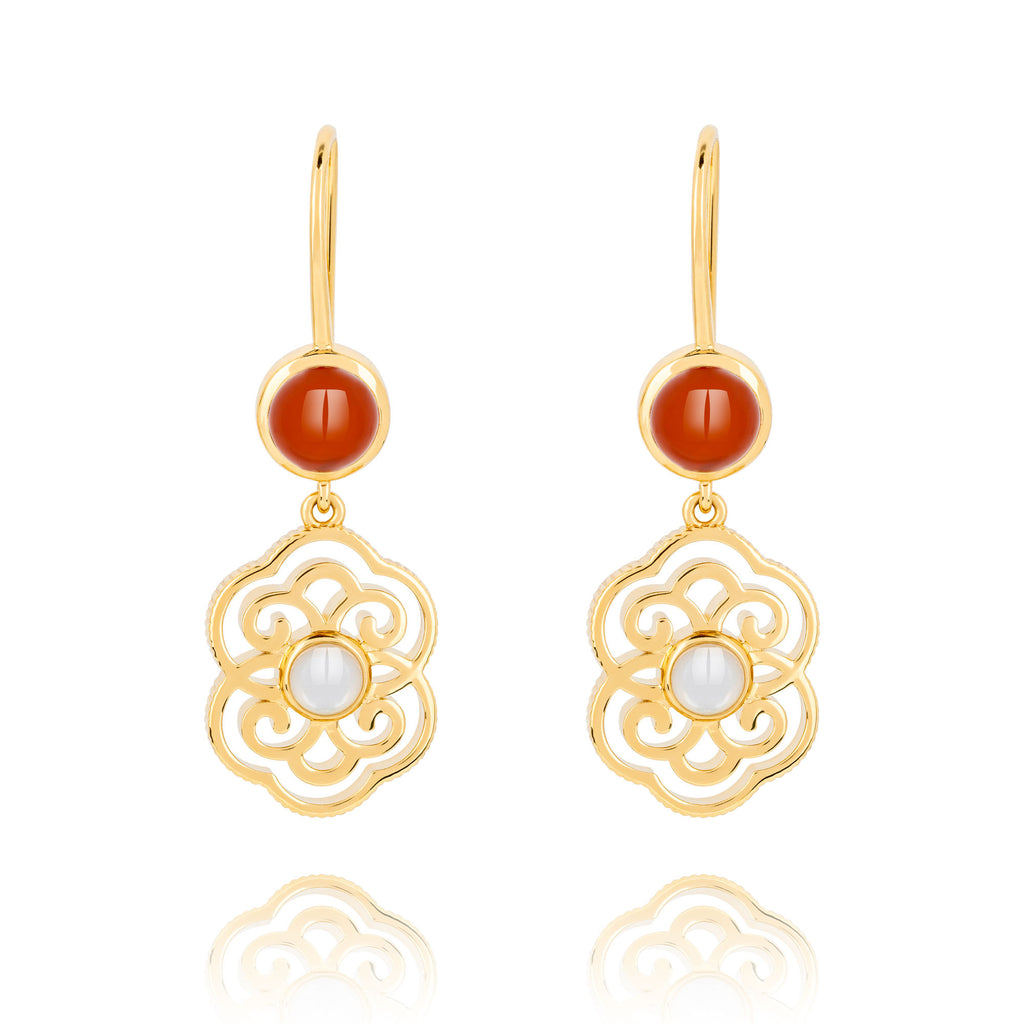 Blissful Ruyi Hook Earrings with Carnelian