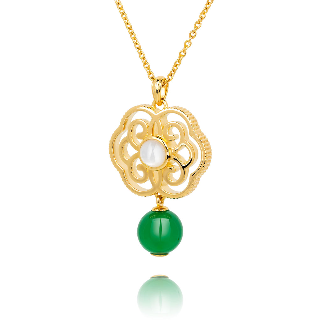 Blissful Ruyi Necklace with Green Agate
