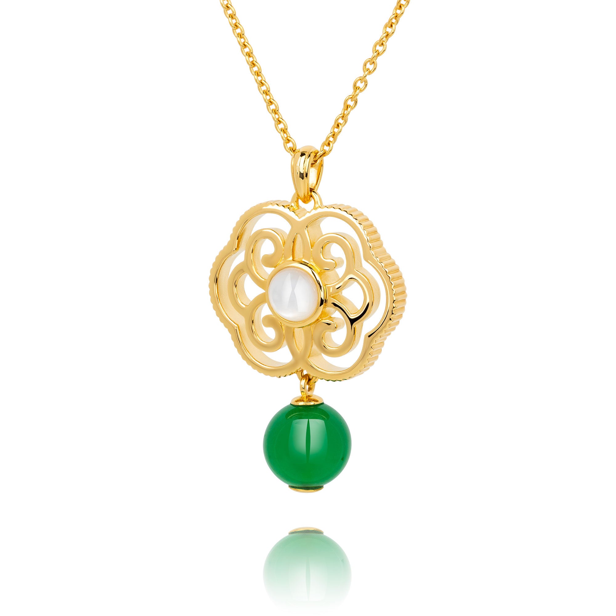 Blissful Ruyi Necklace with Green Agate