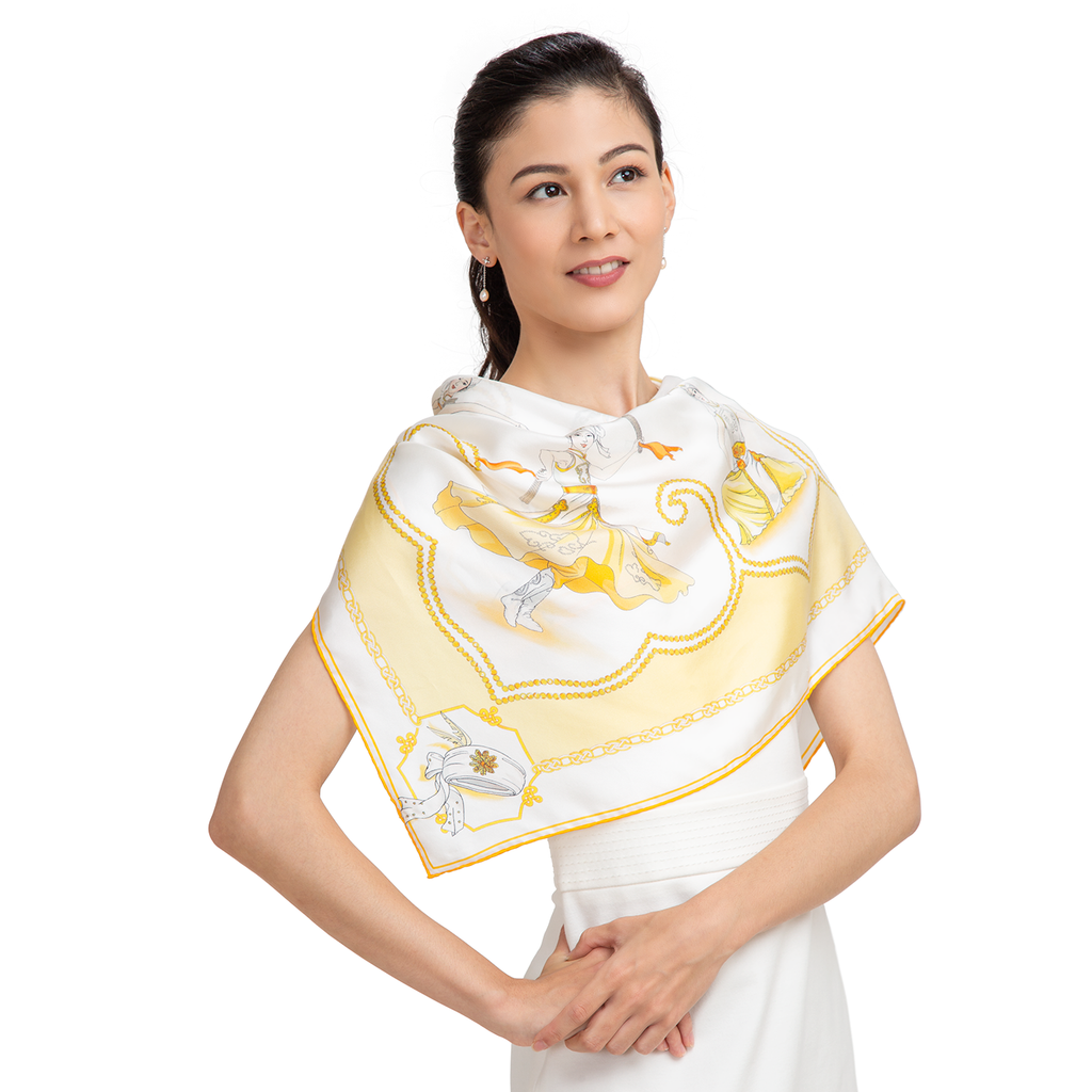 Mongolian Chopsticks Silk Scarf (36" x 36") Model - Shen Yun Collections