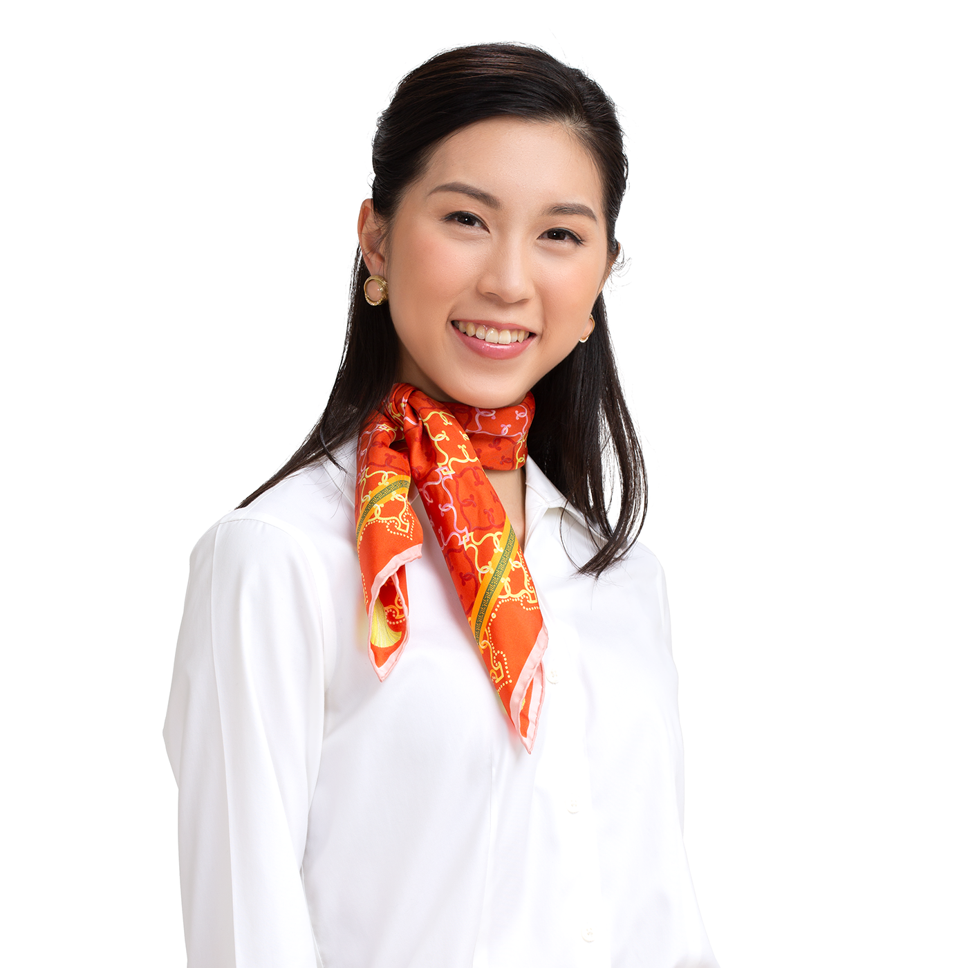 Manchurian Elegance Silk Scarf Bronze (23"x23") Model 1 | Shen Yun Collections