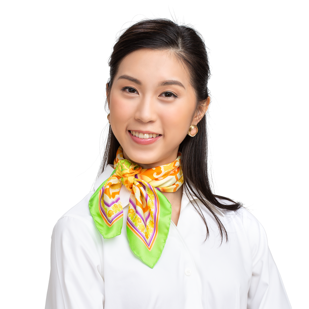 Tang Flower Silk Scarf (23"x23") Model Image 1 | Shen Yun Collections