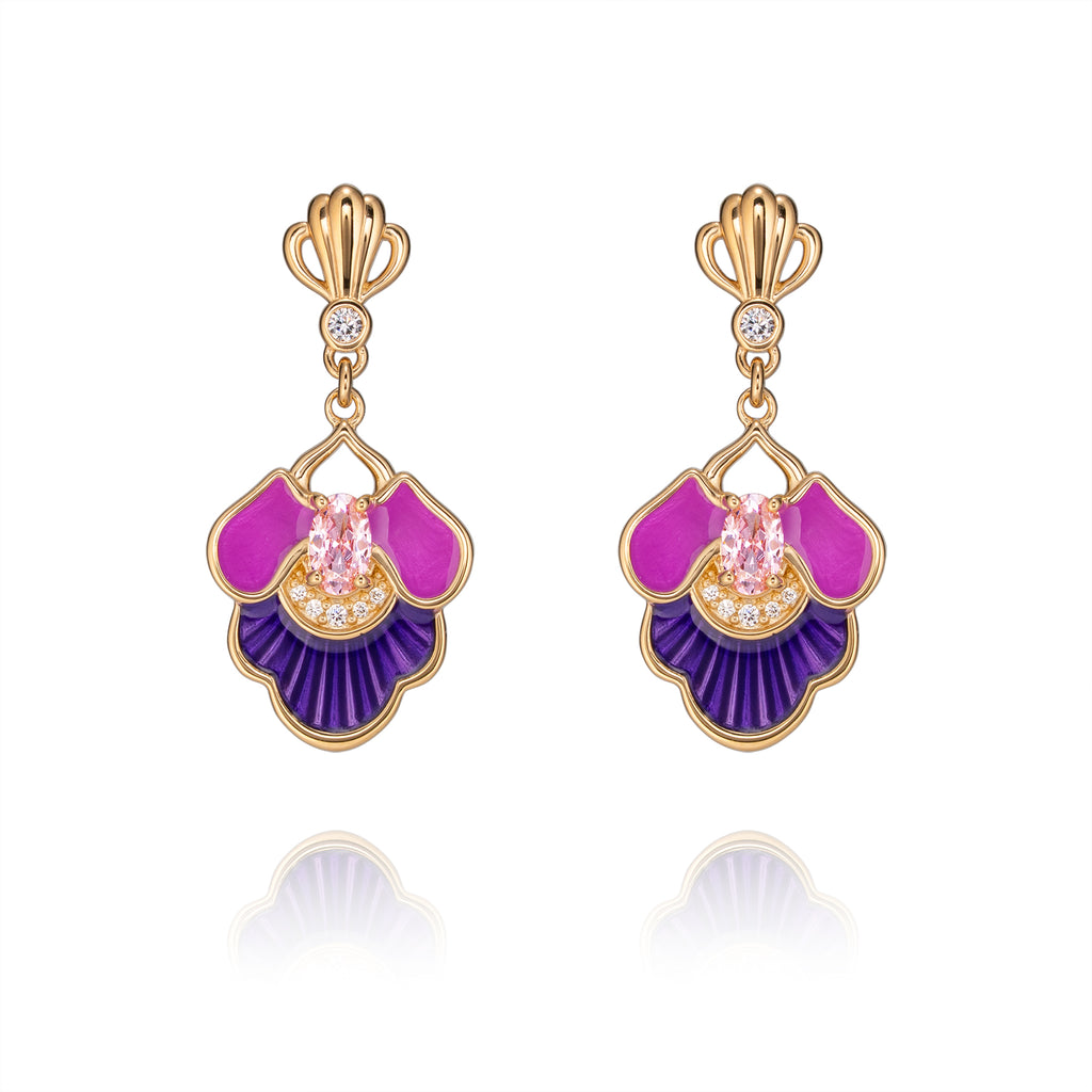 Tang Flowing Gowns Drop Earrings Purple