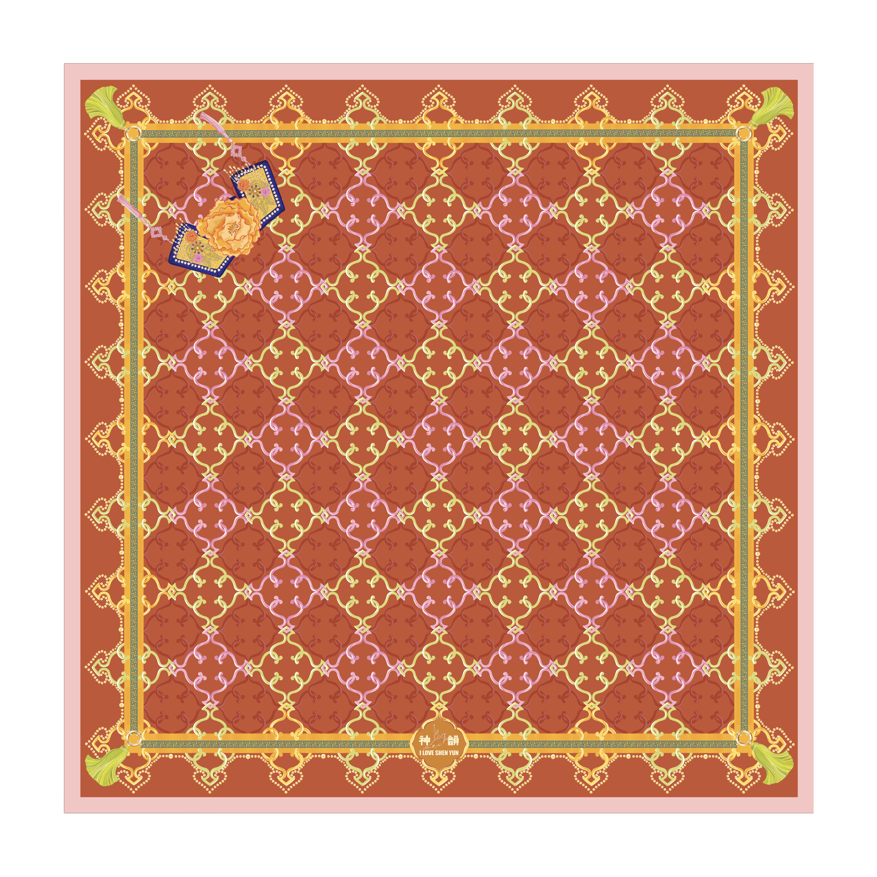 Manchurian Elegance Silk Scarf Bronze (23"x23") Image 1 | Shen Yun Collections