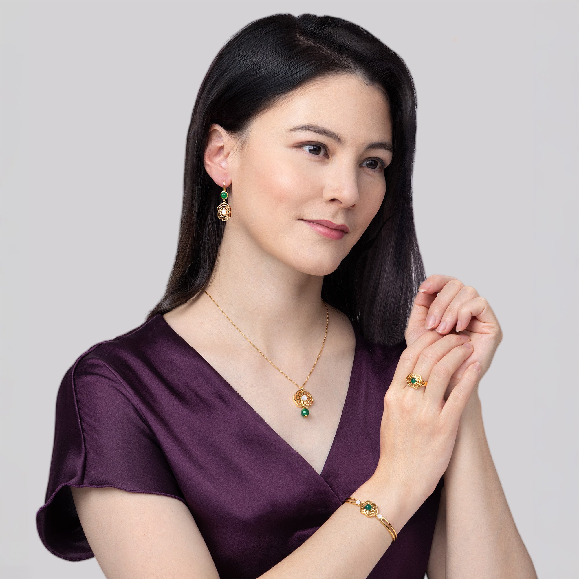 Blissful Ruyi Ring with Green Agate