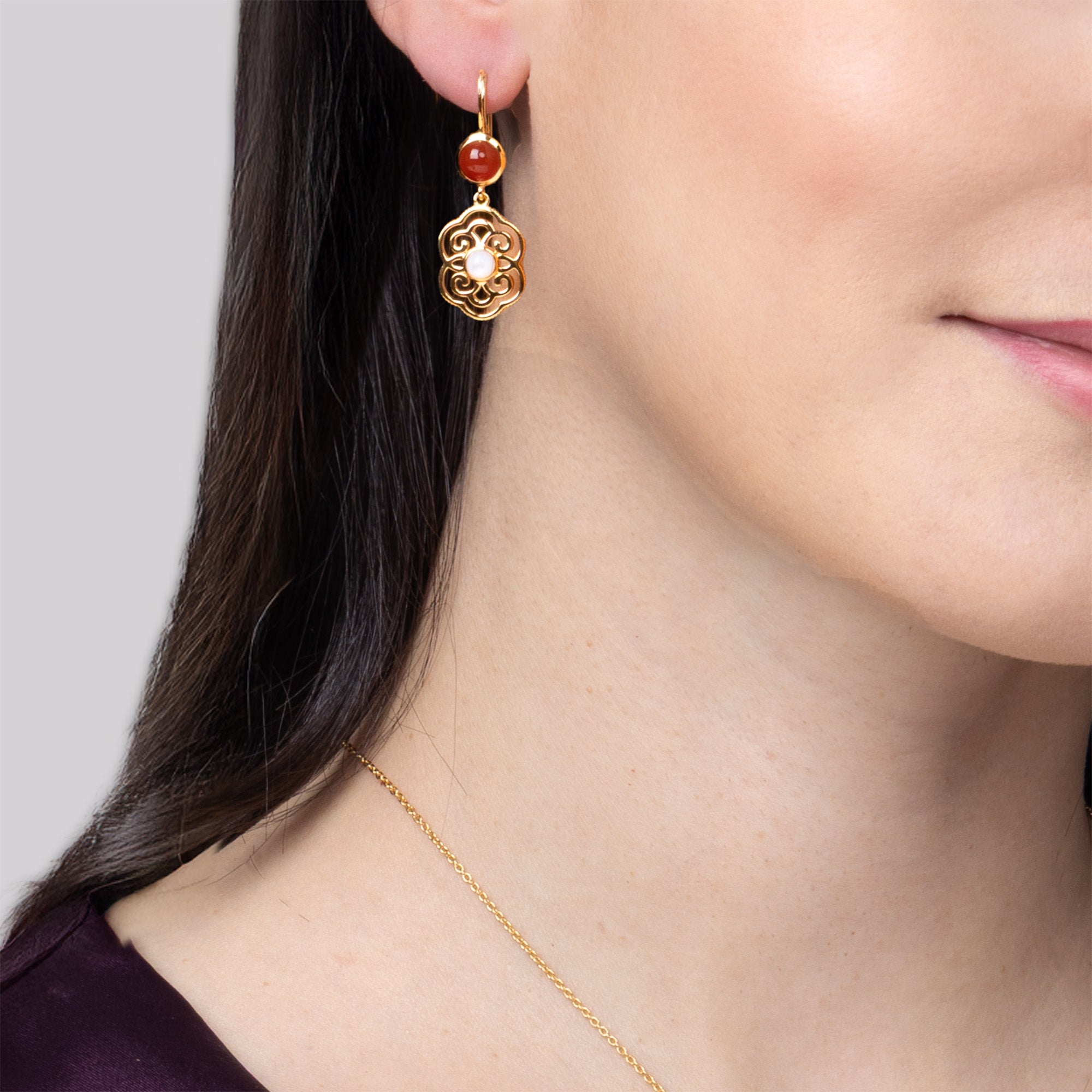 Blissful Ruyi Hook Earrings with Carnelian