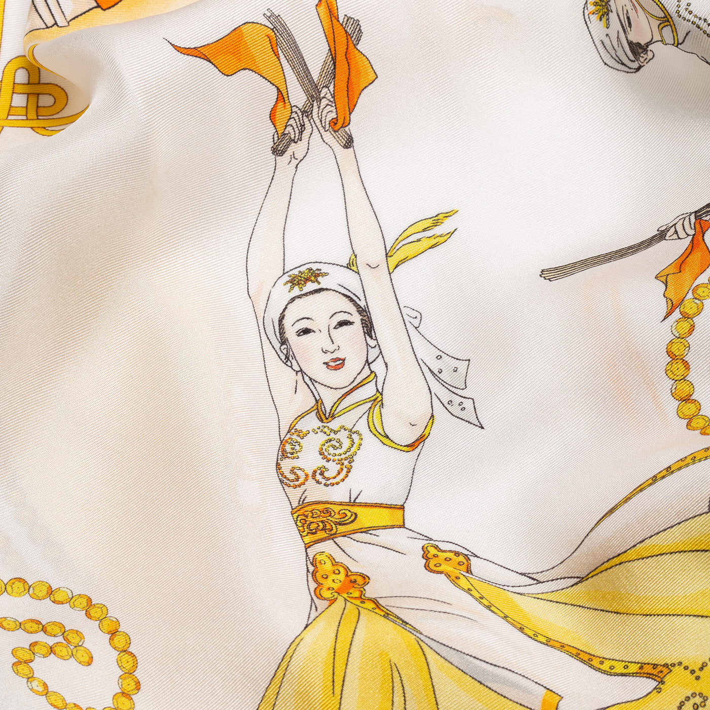 Mongolian Chopsticks Silk Scarf (36" x 36") Details | Shen Yun Collections