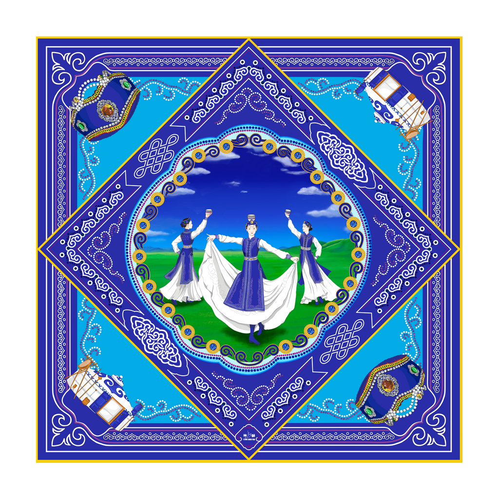 Mongolian Bowls Silk Scarf (36" x 36")  Cover Image 1 | Shen Yun Collections