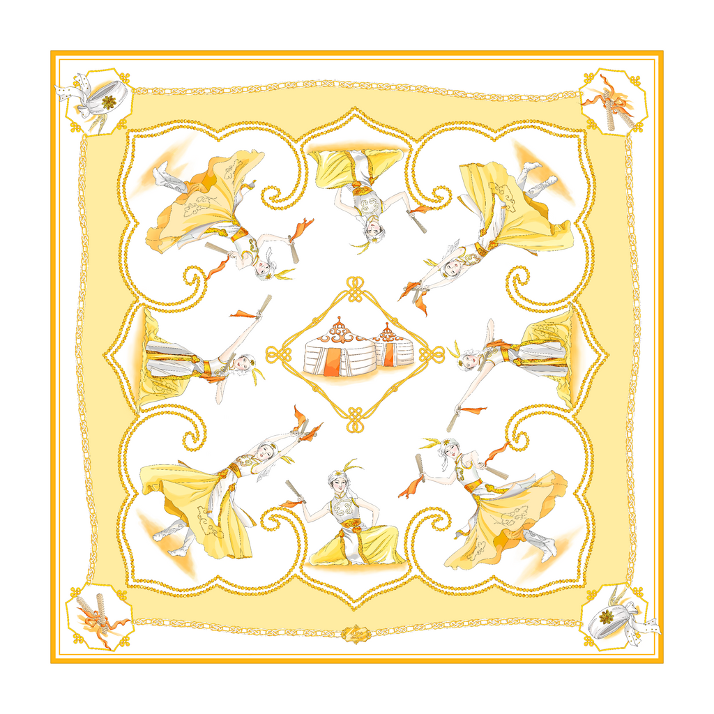 Mongolian Chopsticks Silk Scarf (36" x 36") Front Image - Shen Yun Collections
