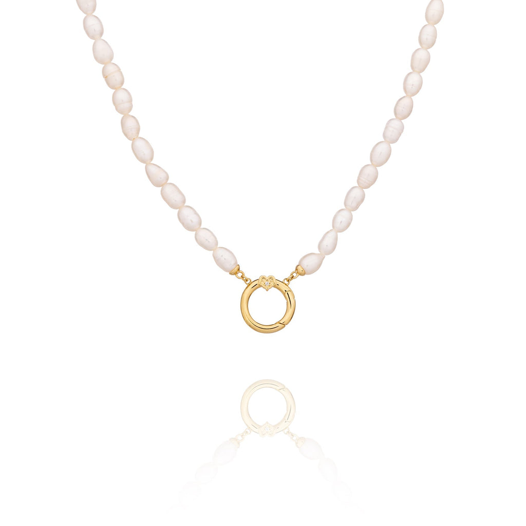 Pearl Charm Clasp Necklace Gold - Shen Yun Collections