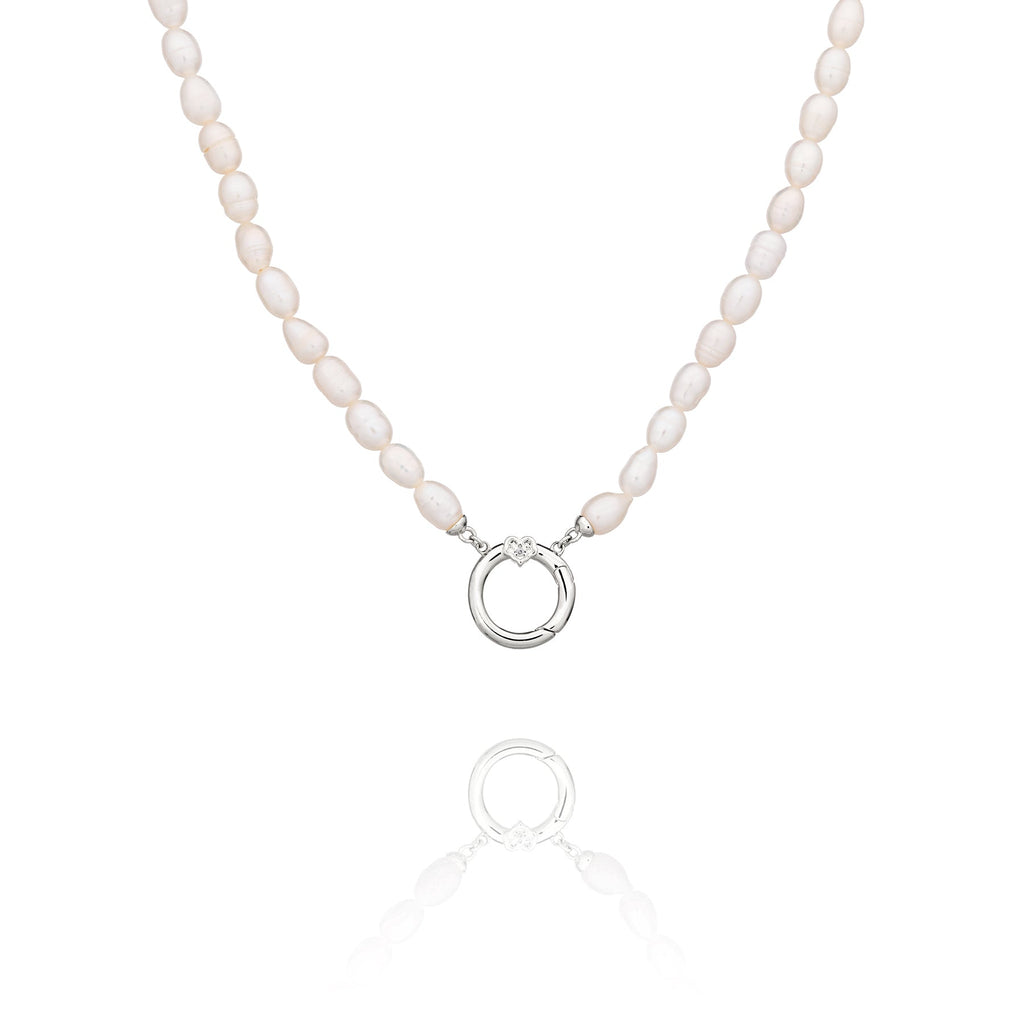 Pearl Charm Clasp Necklace Silver - Shen Yun Collections