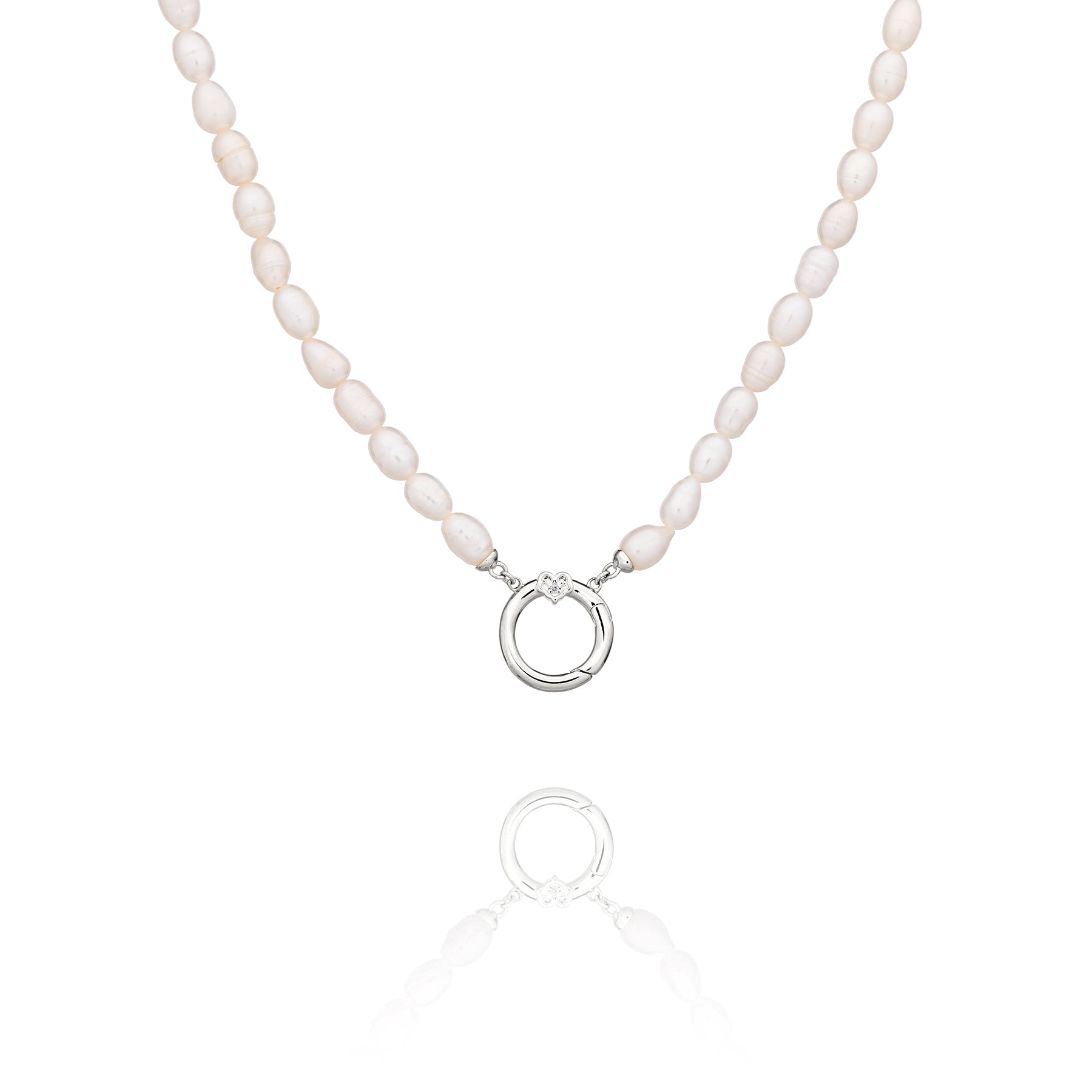 Pearl Charm Clasp Necklace Silver - Shen Yun Collections
