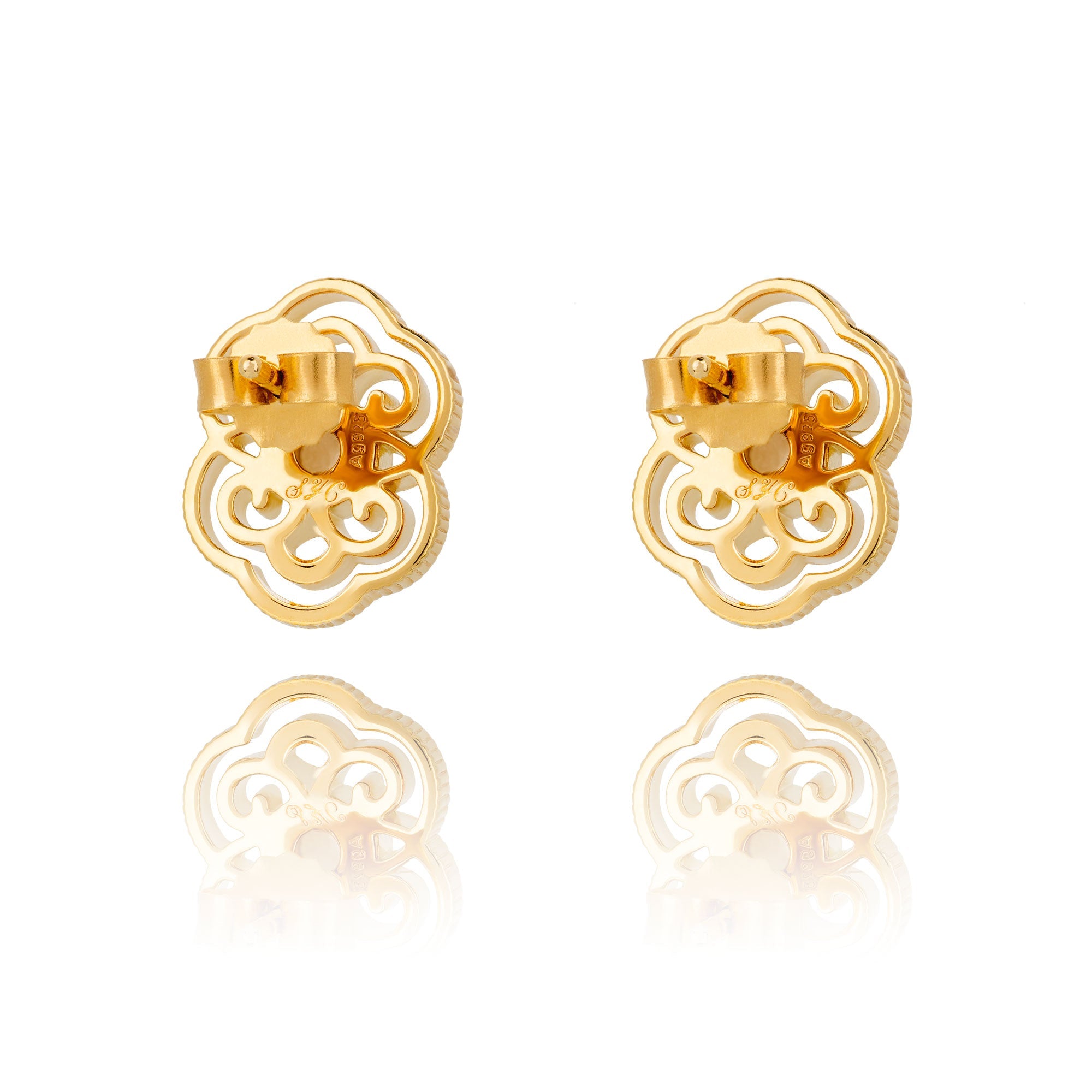 Blissful Ruyi Stud Earrings with White Mother of Pearl