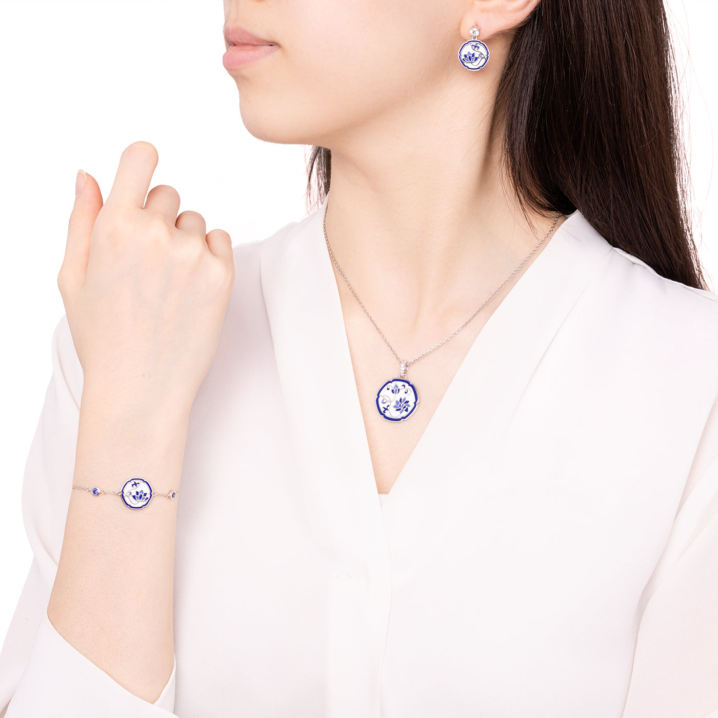 Blue and White Lotus Earrings