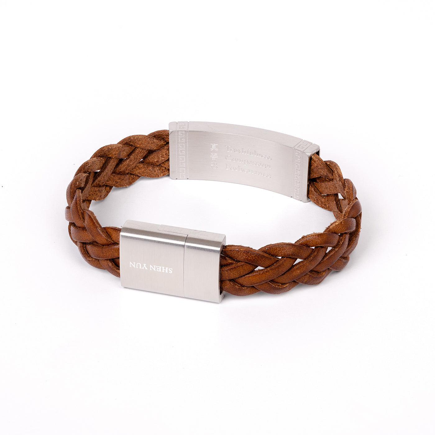 Zhen Shan Ren Wondrous Words Leather Bracelet Brown Back | Shen Yun Collections