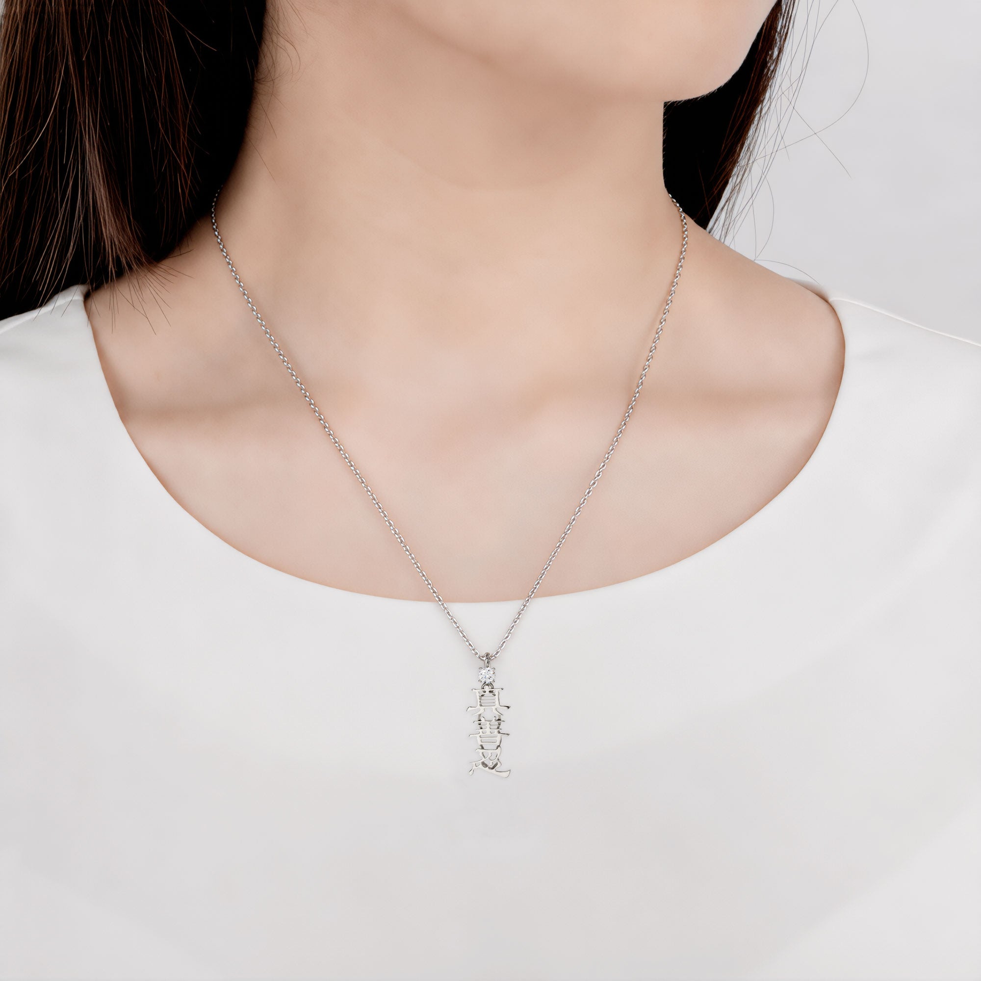 Zhen Shan Ren Words Silver Necklace
