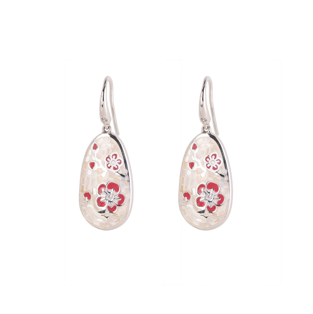 Plum Blossom Mosaic Mother of Pearl Earrings Silver