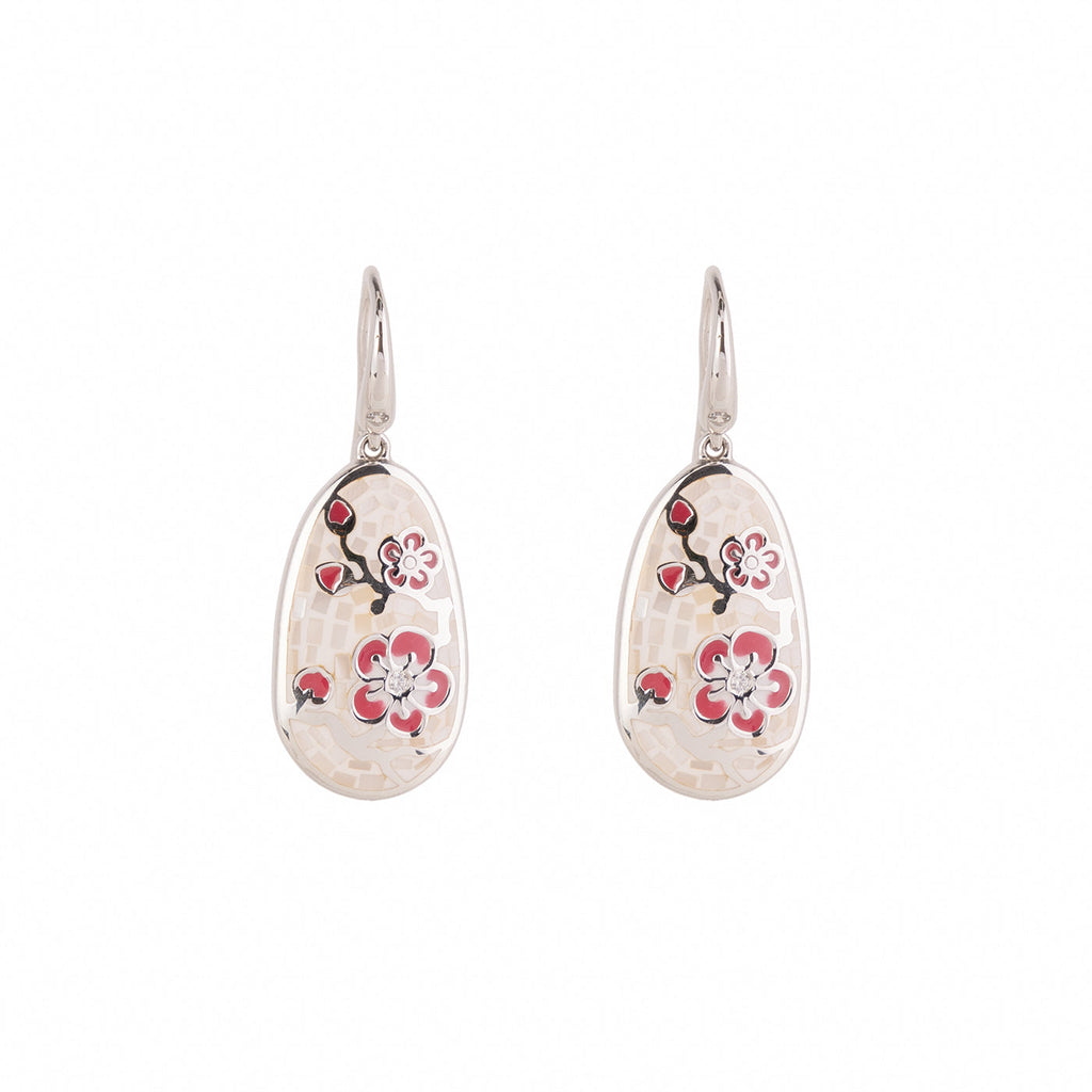 Plum Blossom Mosaic Mother of Pearl Earrings Silver