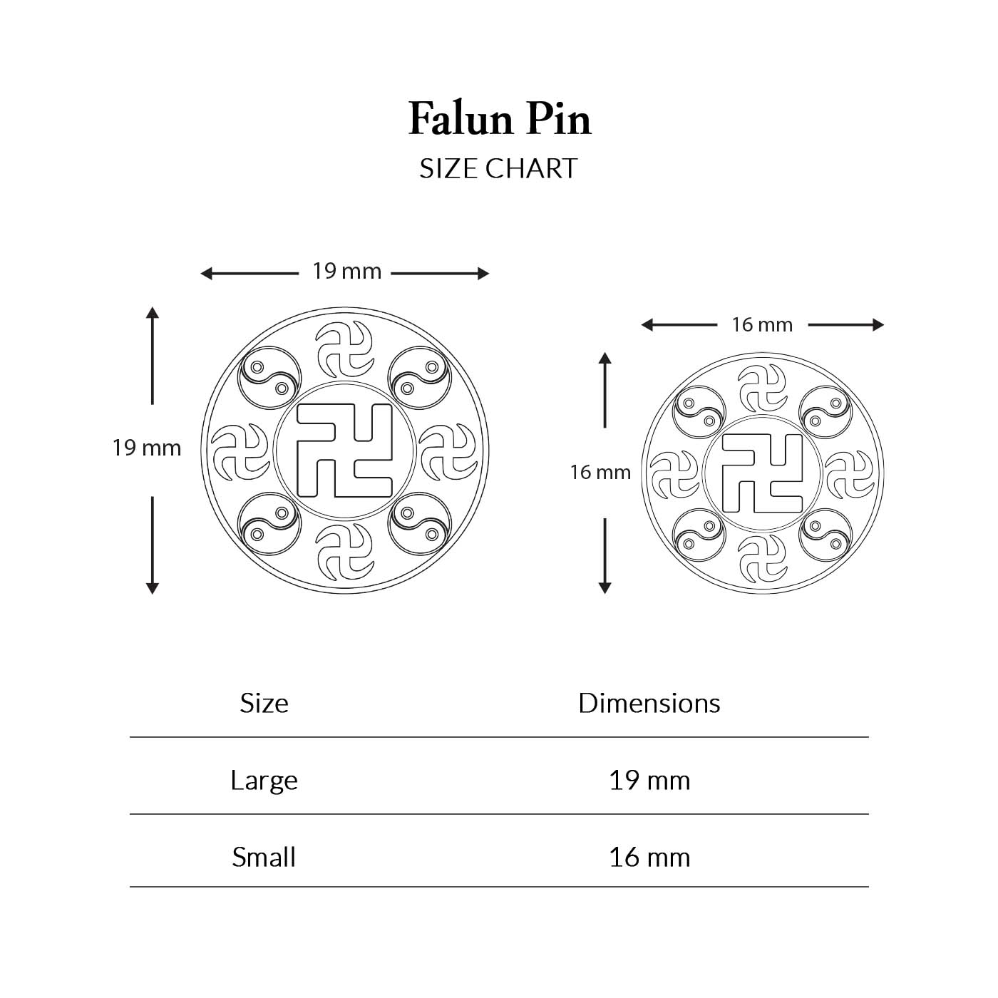 Falun Pin Size Chart | Shen Yun Collections
