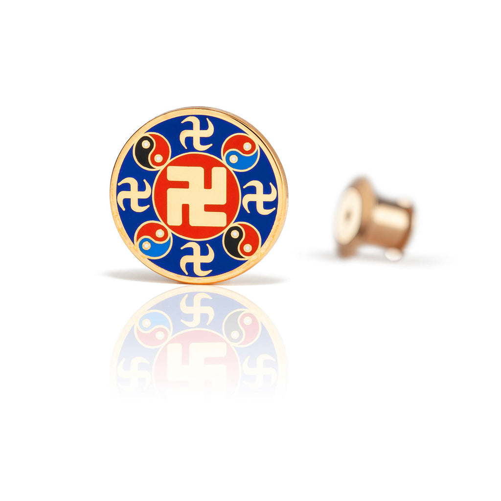 Falun Pins Indigo Blue Large Front View  | Shen Yun Collections 