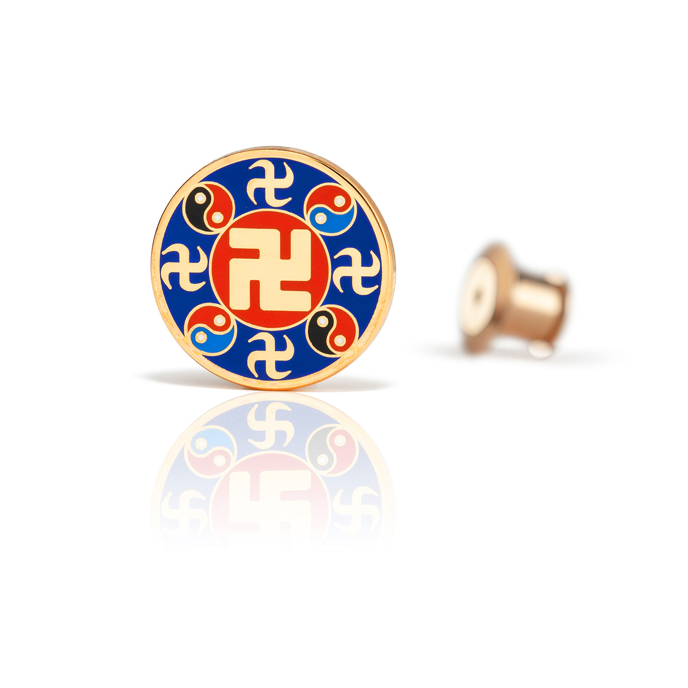 Falun Pins Indigo Blue Large Front View  | Shen Yun Collections 