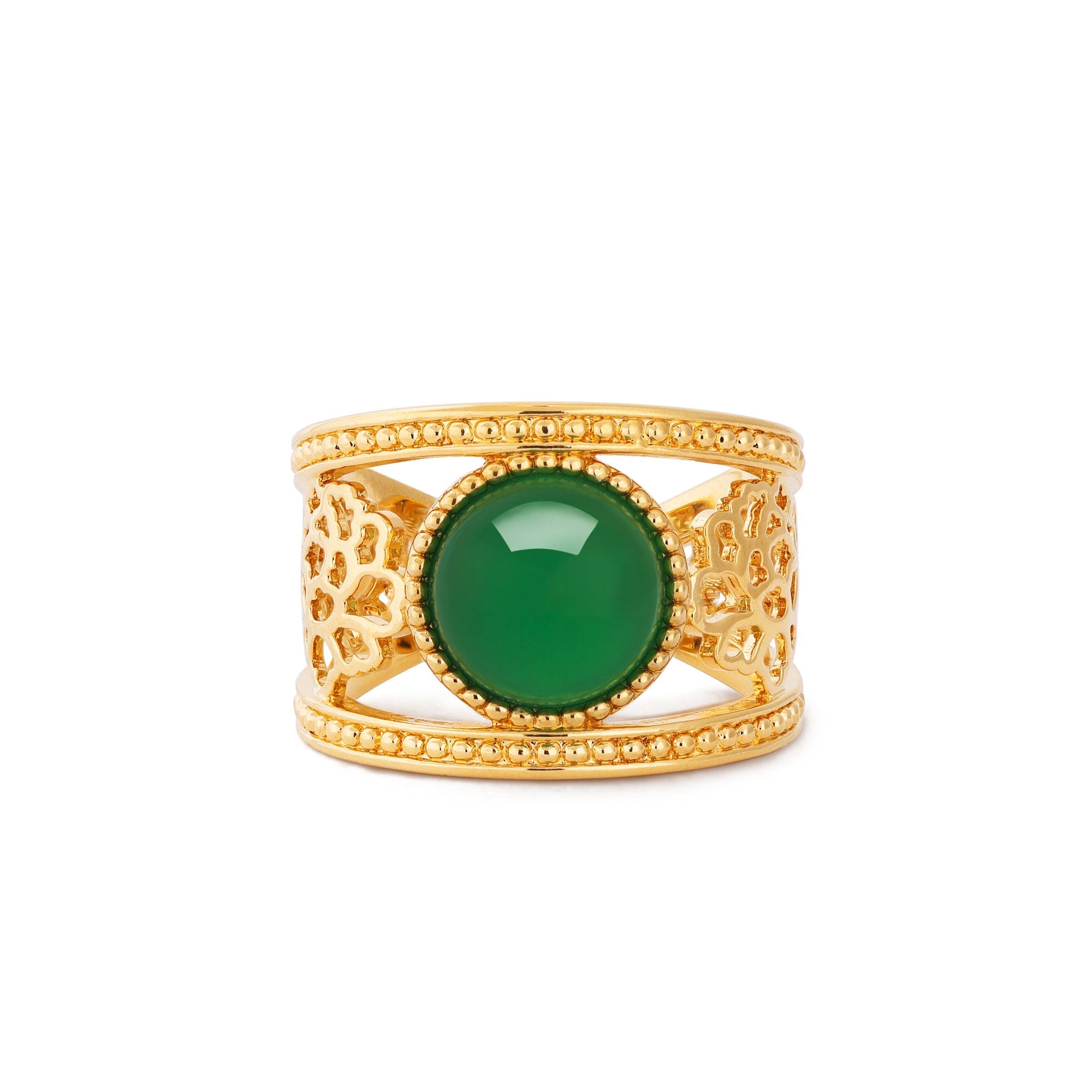 Golden Tang Peony Ring Green Front | Shen Yun Collections