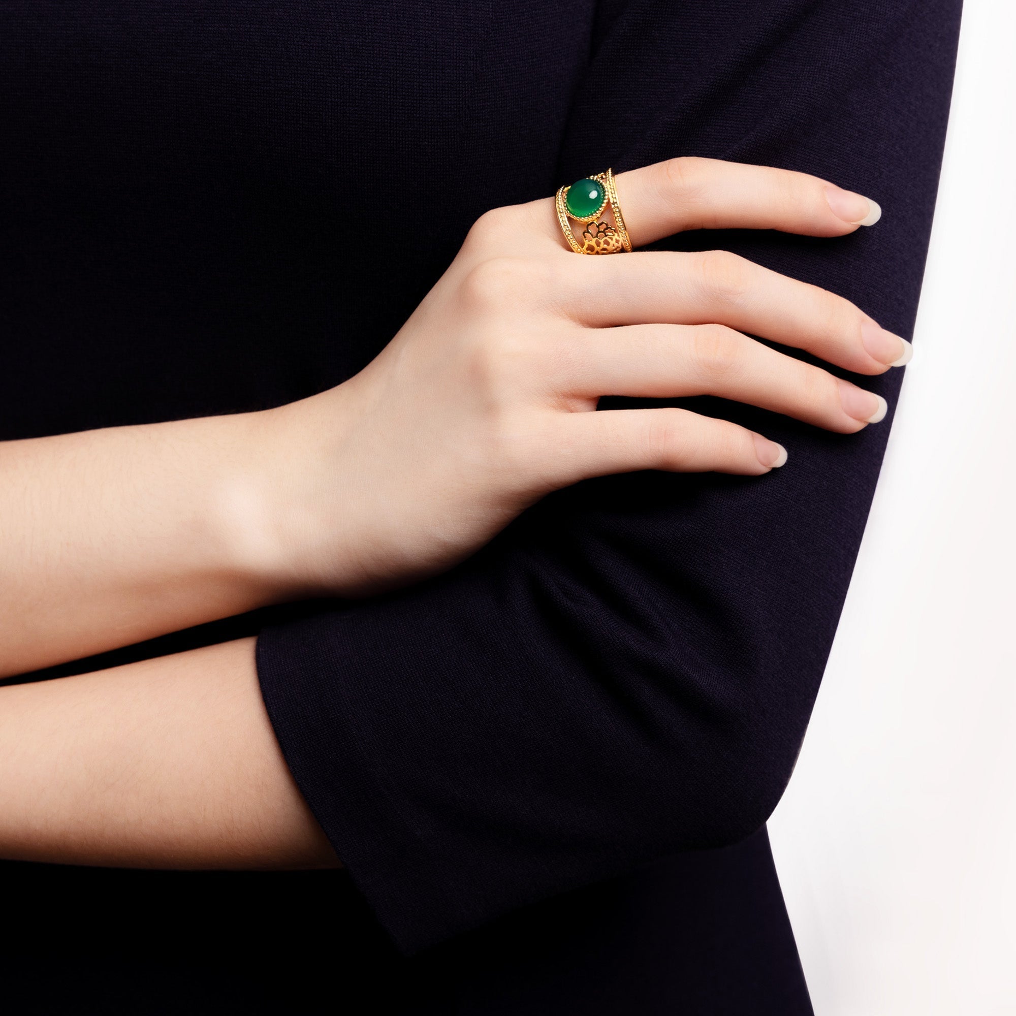 Golden Tang Peony Peony Ring Green Model | Shen Yun Collections
