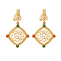 Golden Tang Peony Dangle Earrings Front | Shen Yun Collections