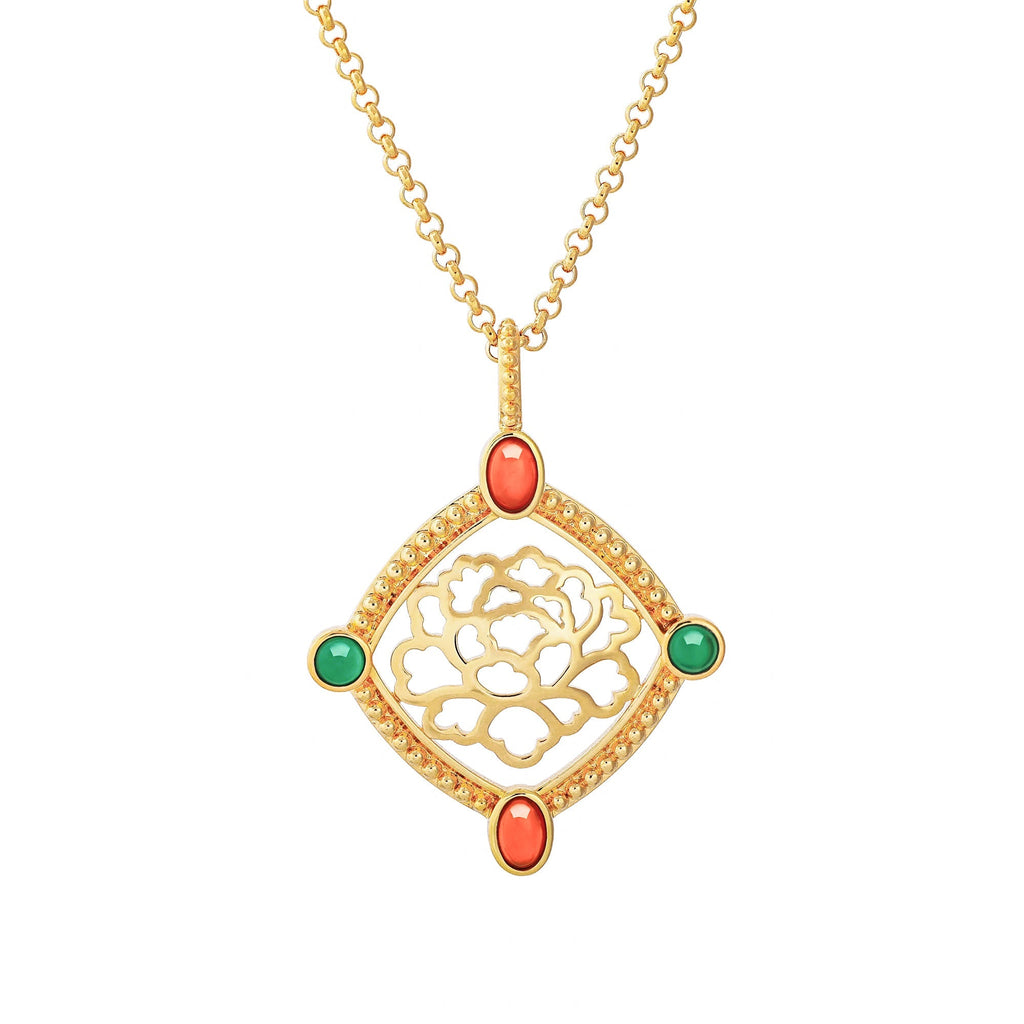 Golden Tang Peony Necklace Front | Shen Yun Collections