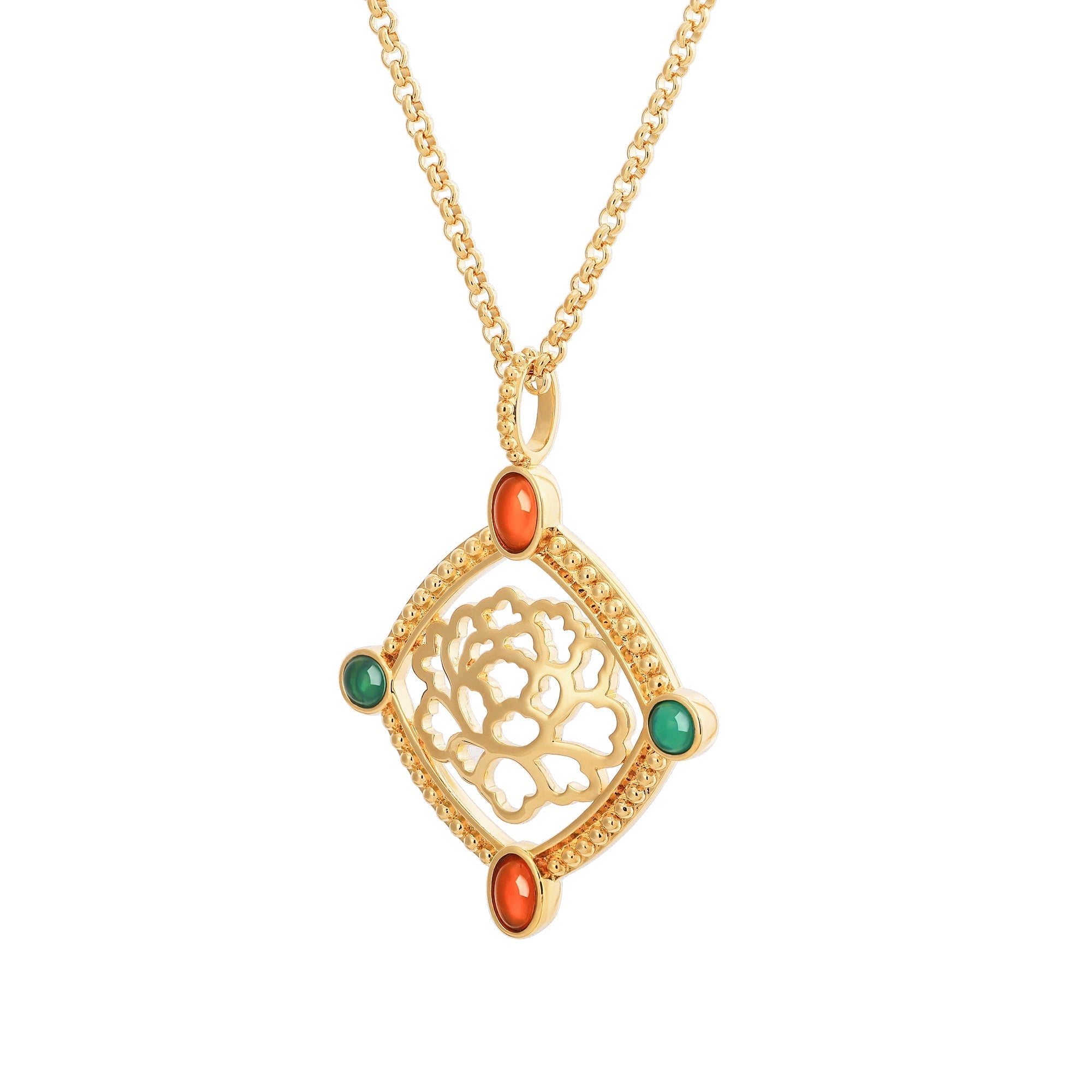 Golden Tang Peony Necklace Side | Shen Yun Collections