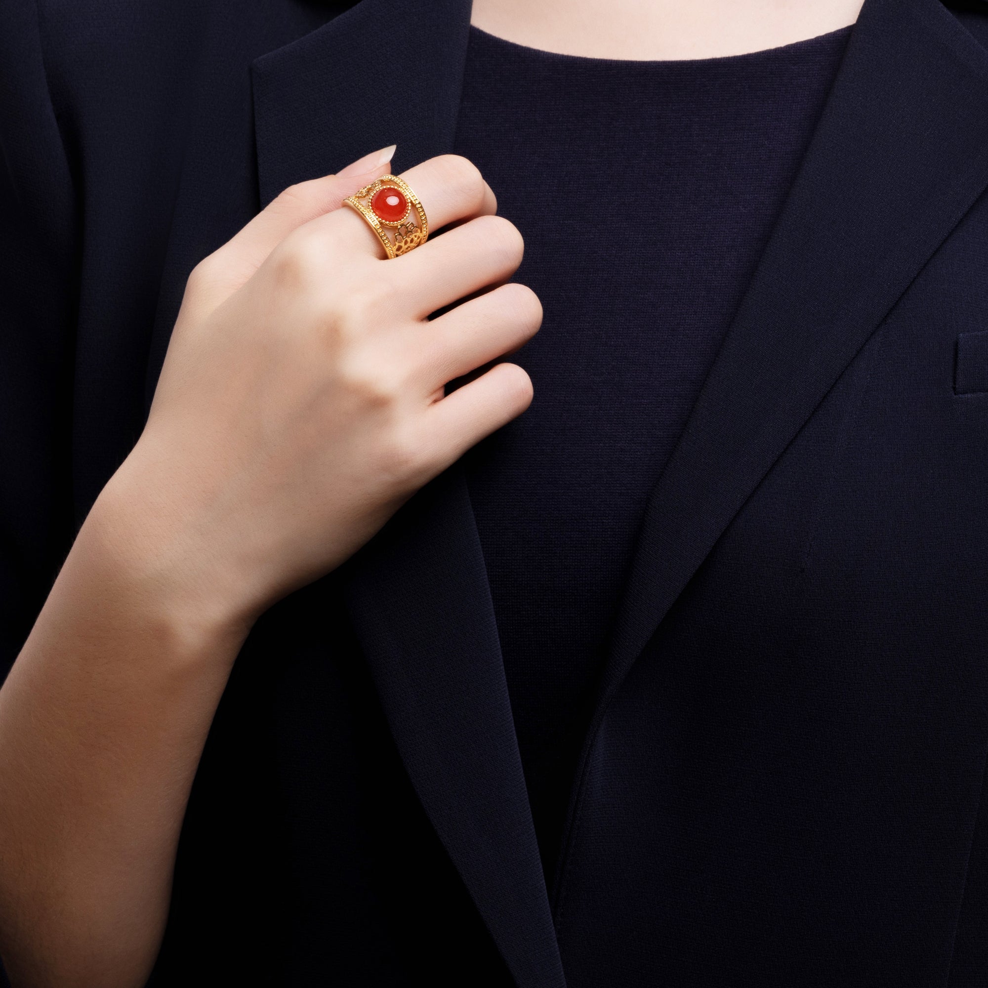 Golden Tang Peony Ring Orange Model | Shen Yun Collections