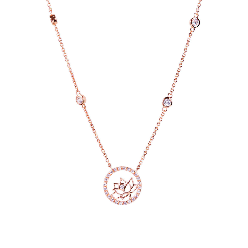 Lotus Fairies Necklace 17" Rose Gold Front View - Shen Yun Collections