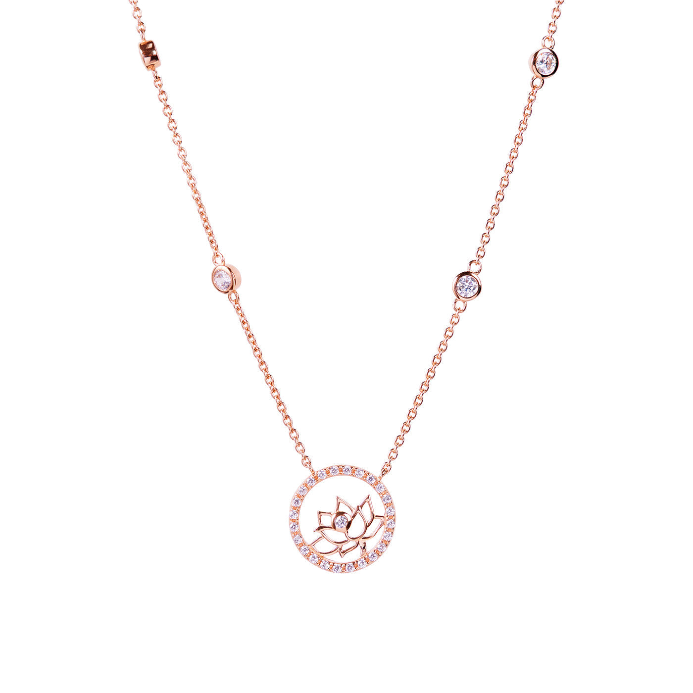 Lotus Fairies Necklace 17" Rose Gold Front View - Shen Yun Collections