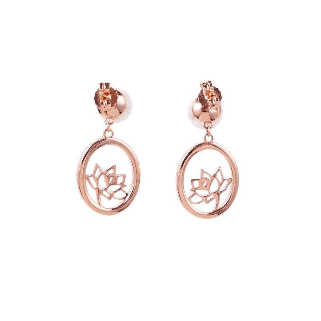 Lotus Fairies Drop Earrings Rose Gold Back View - Shen Yun Collections